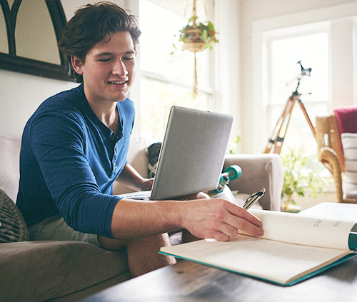 Boy studying and learning at home