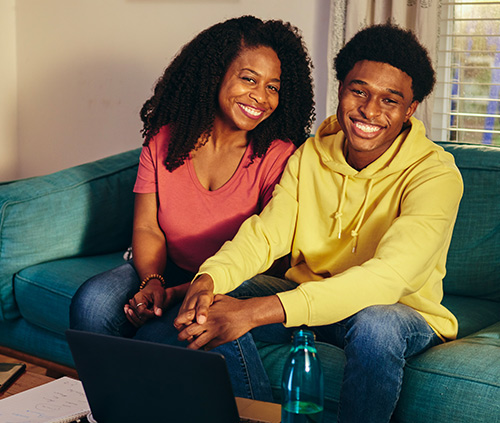 Mother and son smiling